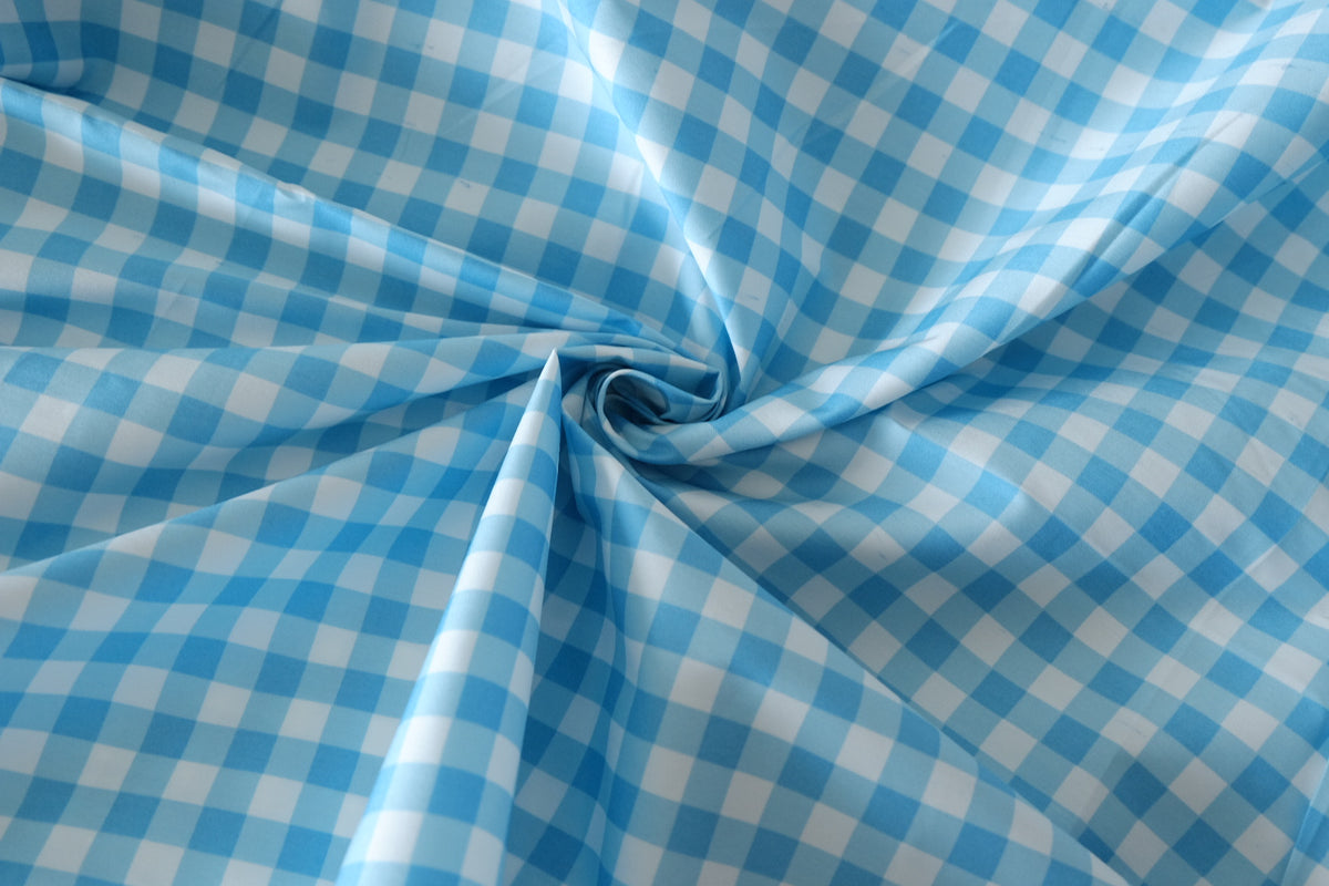 Sky Blue Gingham Cotton Sateen – 2.46 yd