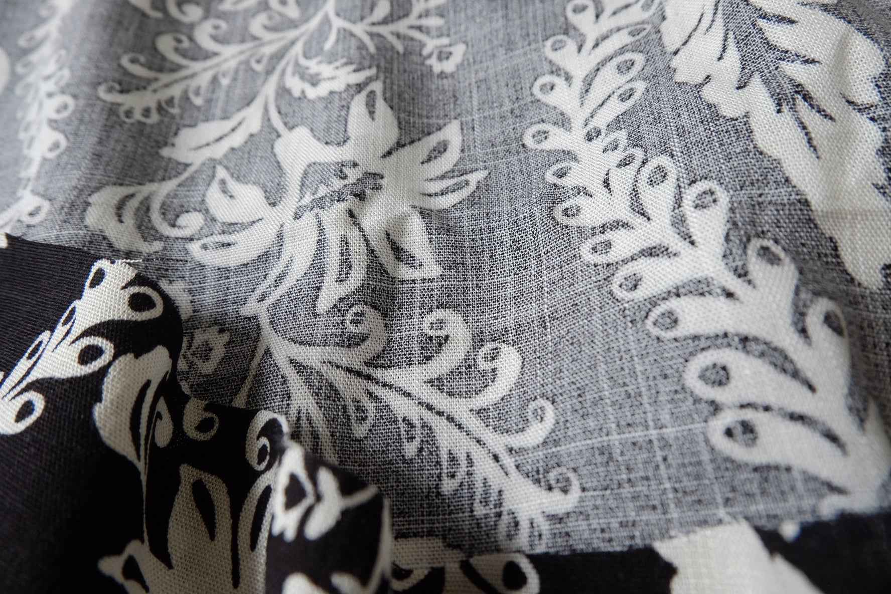 Bold Black and Ivory Floral Linen Cotton Fabric, Heavyweight Dress & Skirt Weight, 2.19 Yards / 1.64 Yards