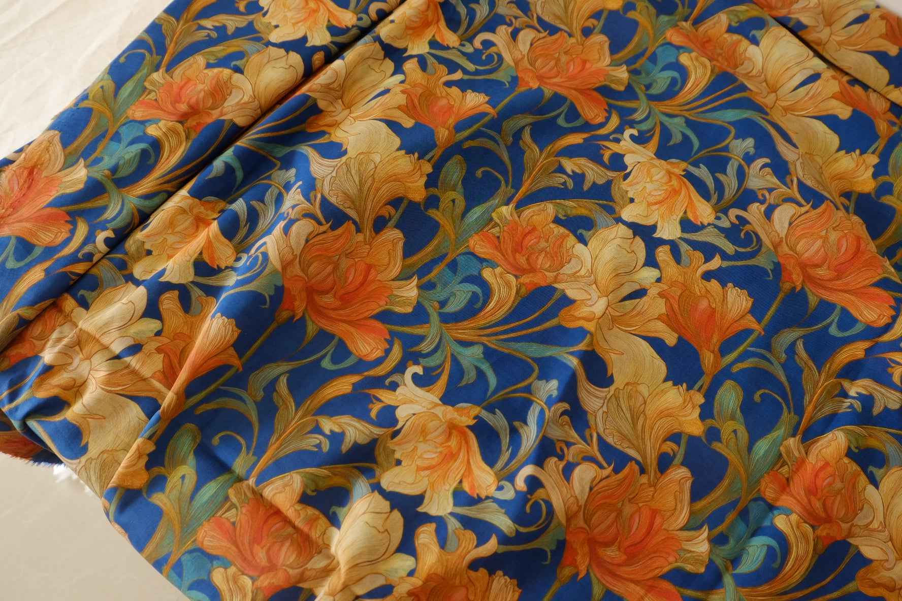 Blue Floral Cotton Voile Fabric – 2.7 yd