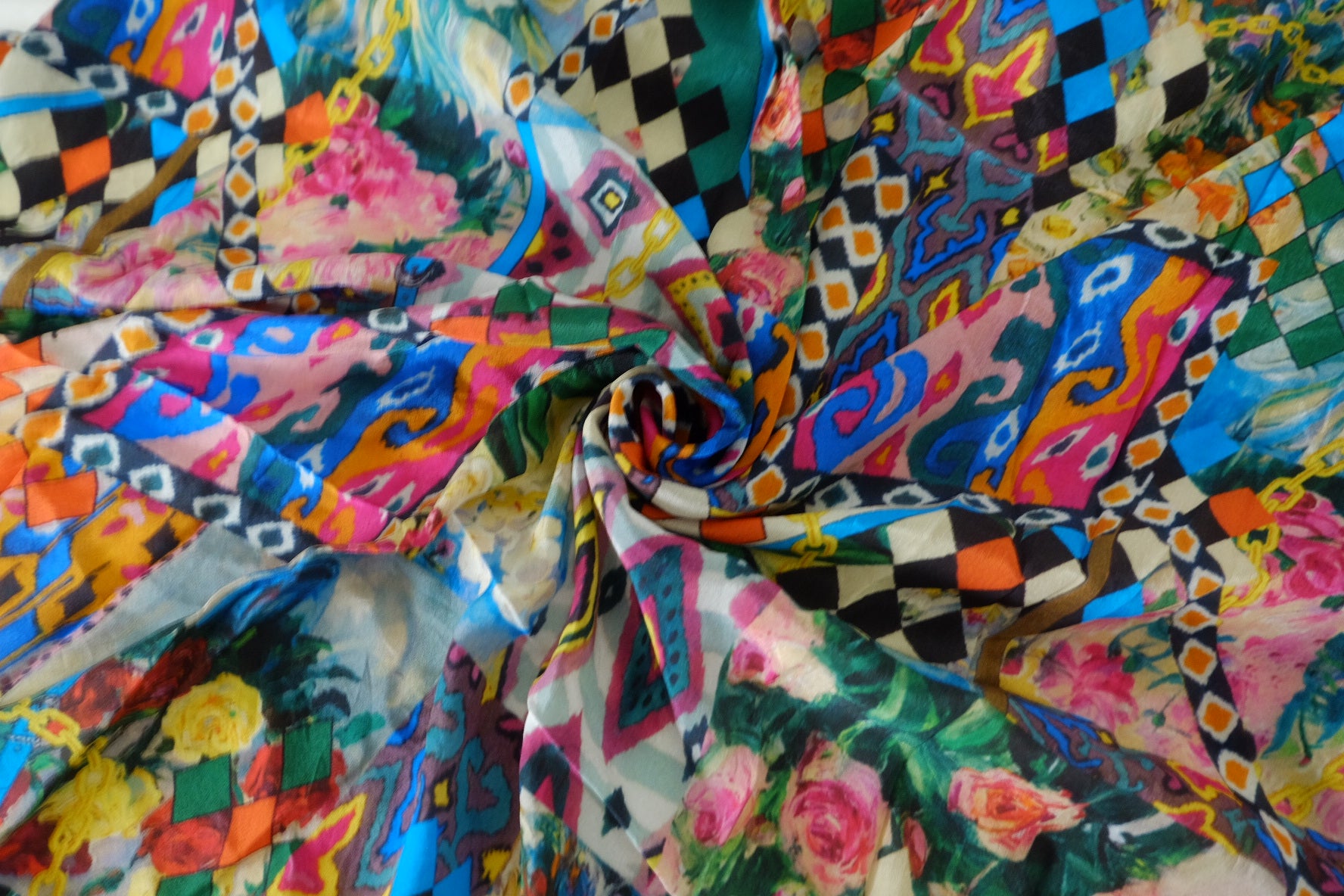 Colorful Patchwork Print Rayon Fabric – 1.3 yd
