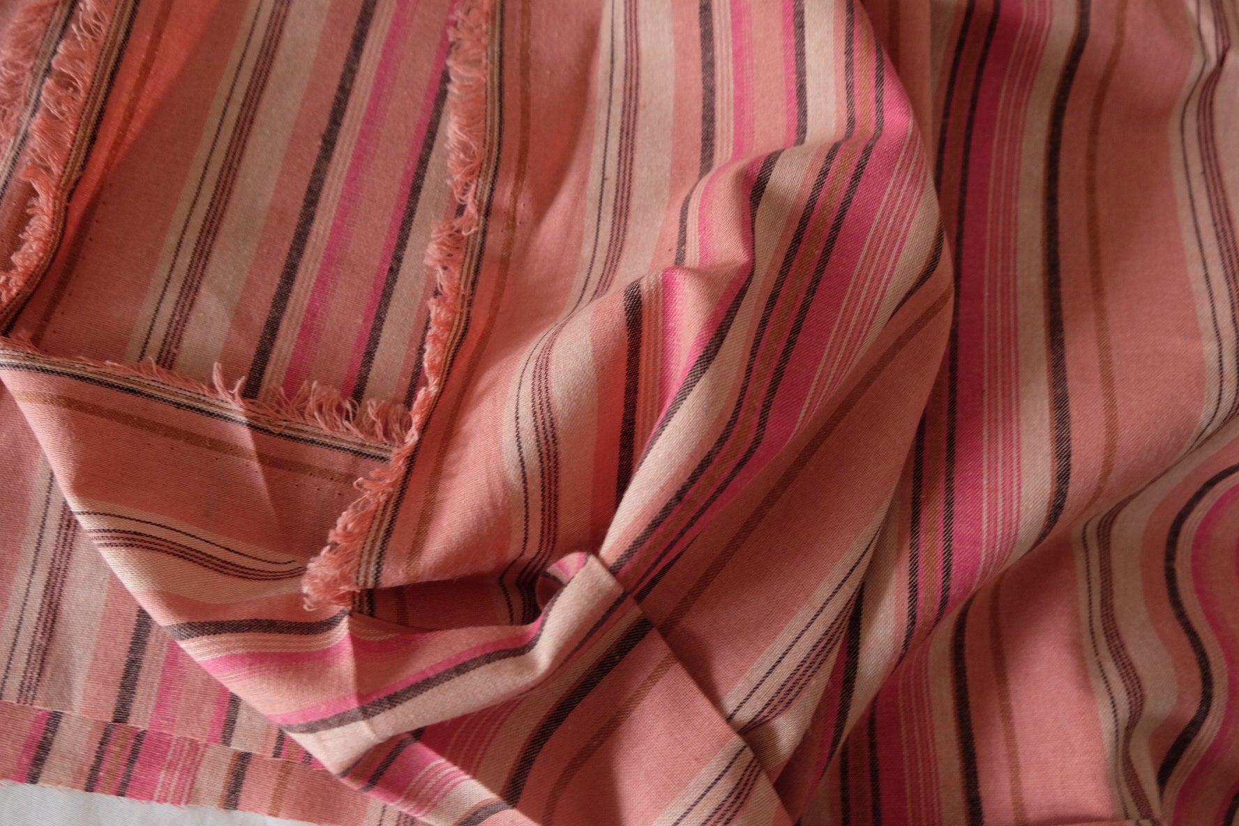 Coral Sunset Stripe Cotton Linen Fabric – 1.64 yd