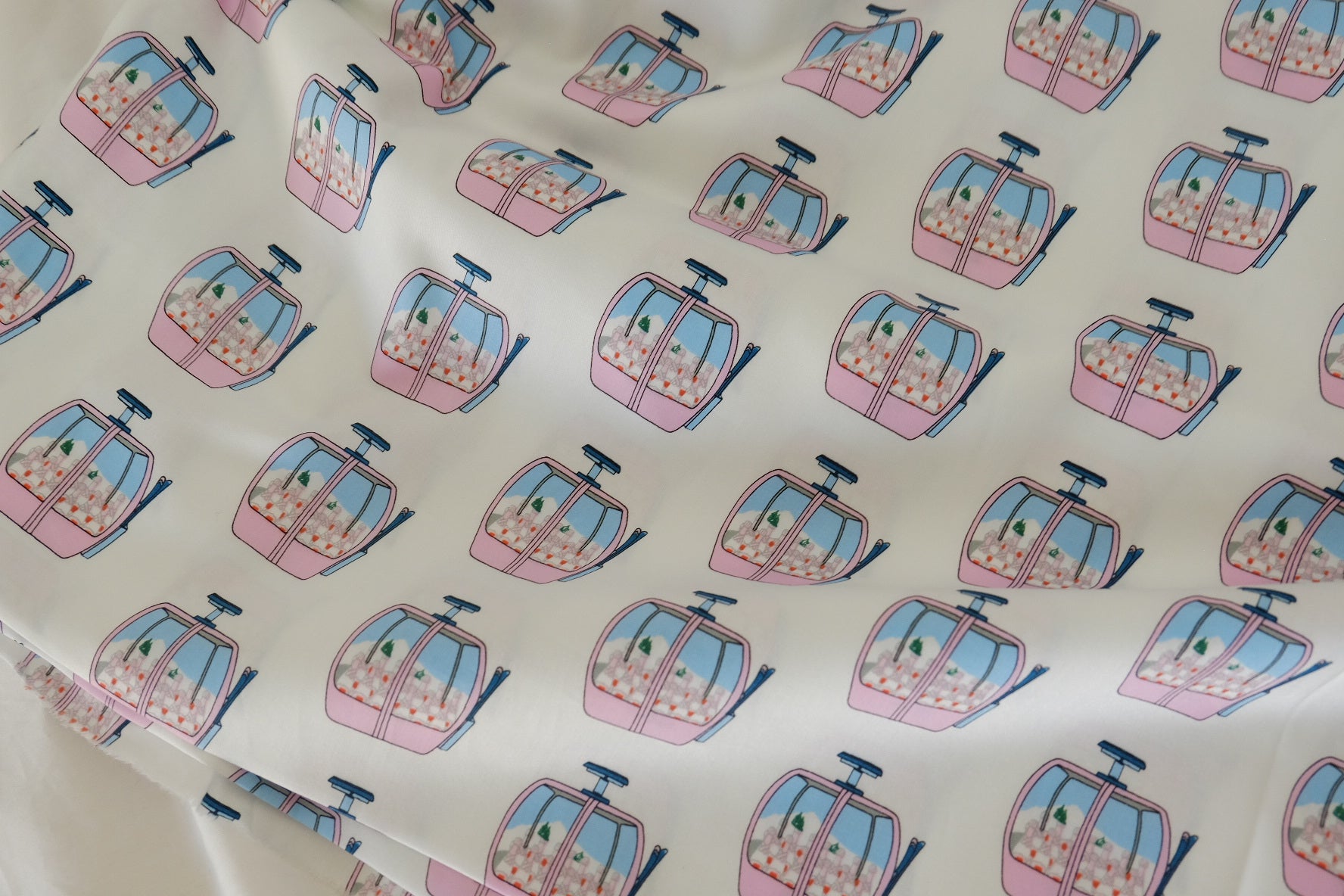 Pink Cable Car Print Cotton Sateen Fabric – 2.2 yd