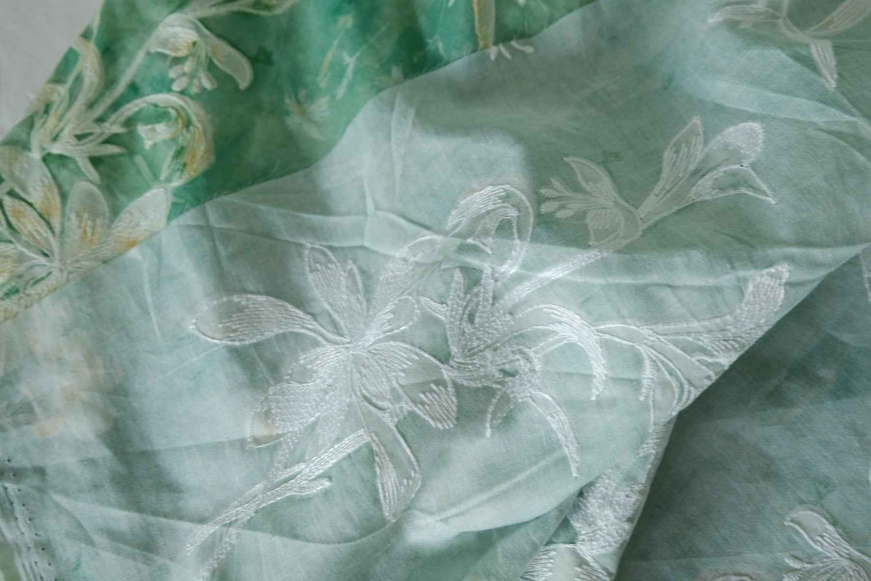 Embroidered Floral Cotton Voile Fabric – 3.1 yd