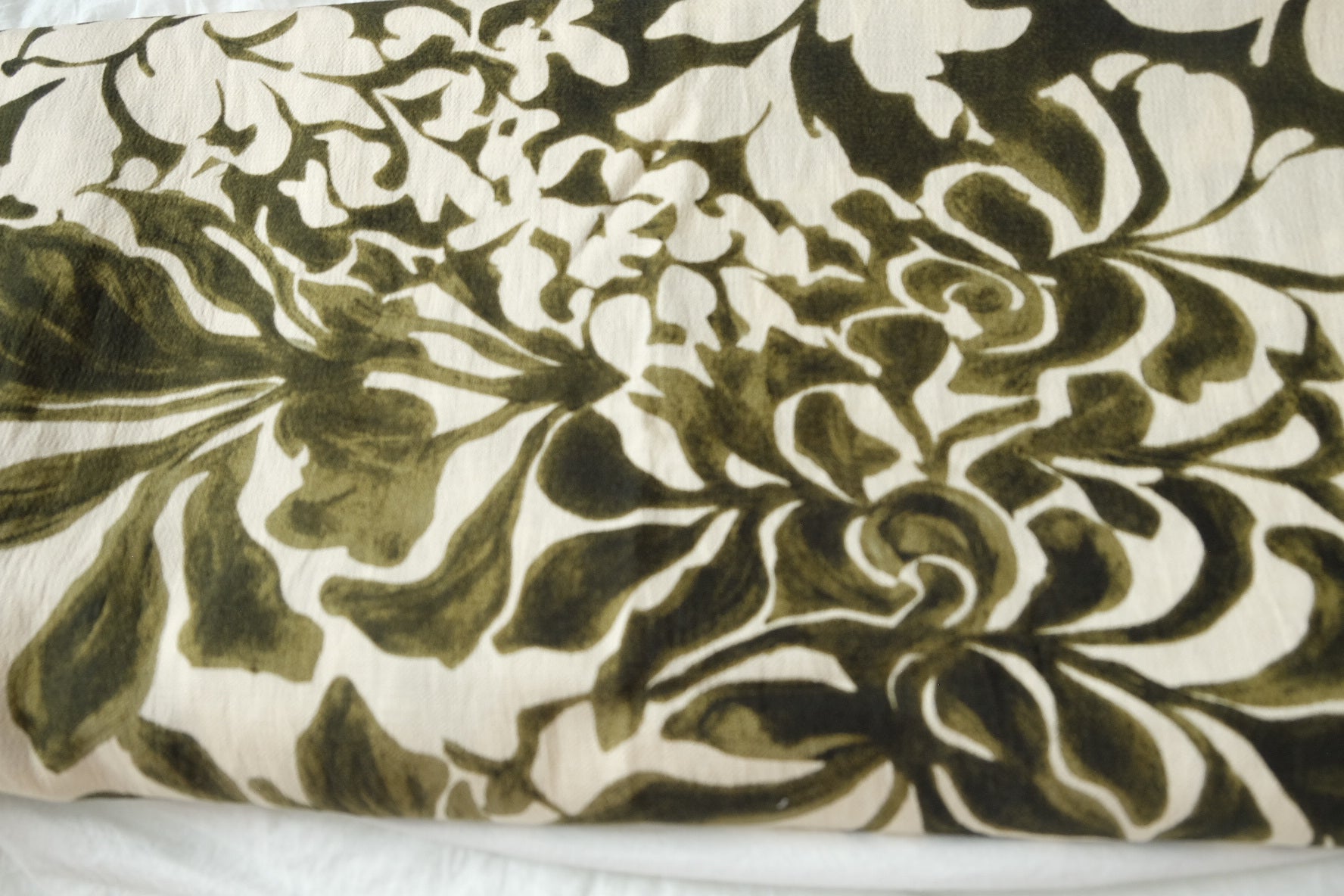 Olive Floral Lyocell Linen Blend Fabric, Soft & Drapey, 1.6 Yards