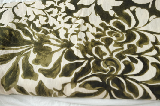 Olive Floral Lyocell Linen Blend Fabric, Soft & Drapey, 1.6 Yards