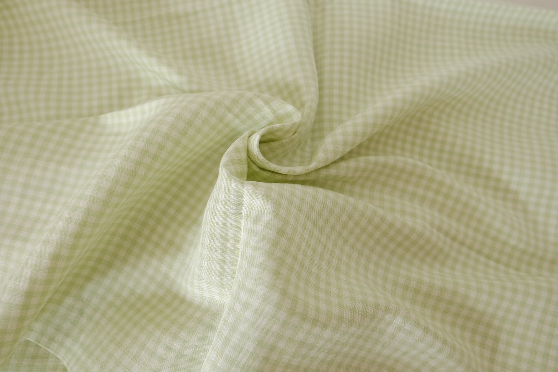 Sage Green Gingham Linen Cotton Blend Fabric – 2.2 yd