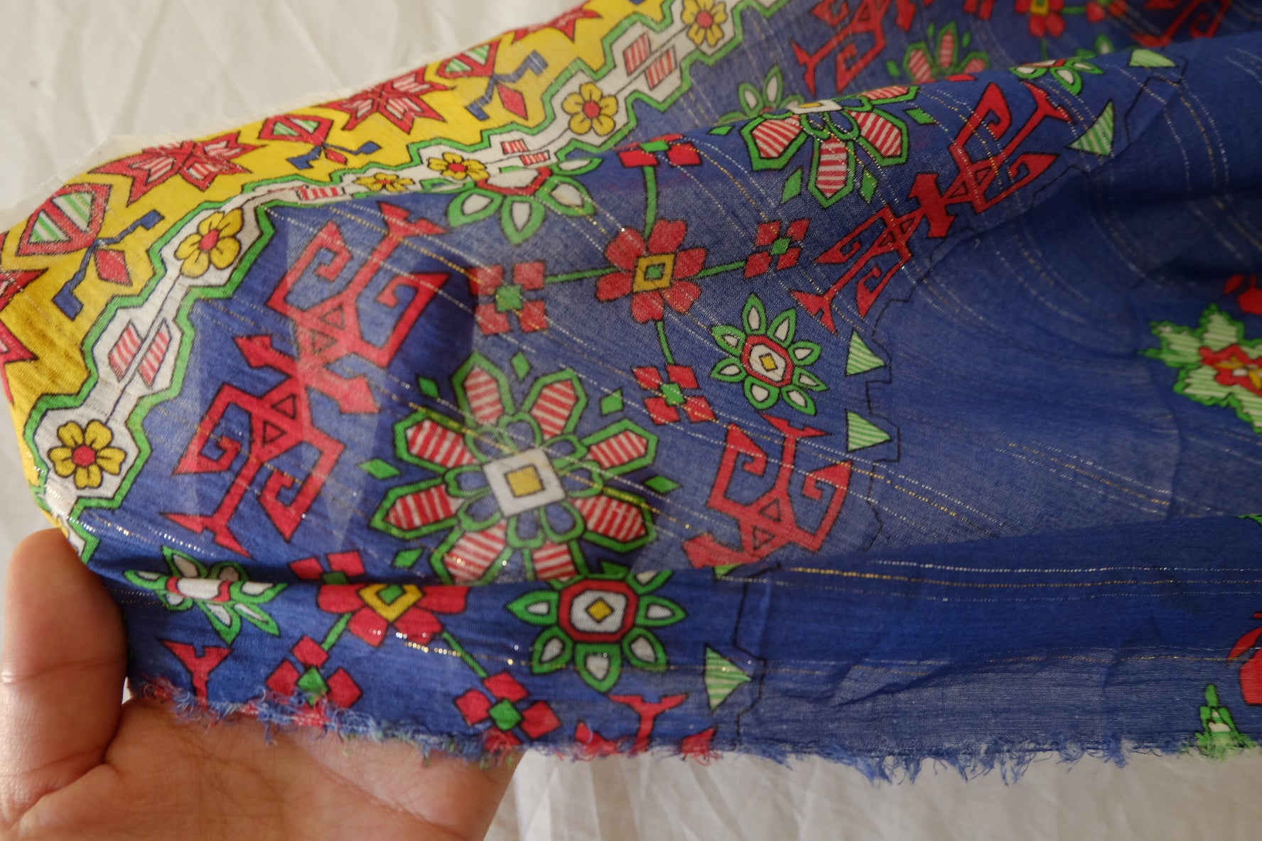 Metallic Thread Folk Print Cotton Fabric – 2 yd