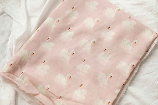 Pink Swan Cotton Gauze Fabric, Soft Sheer Lightweight Blouse Weight, 1.64/2.2 Yards