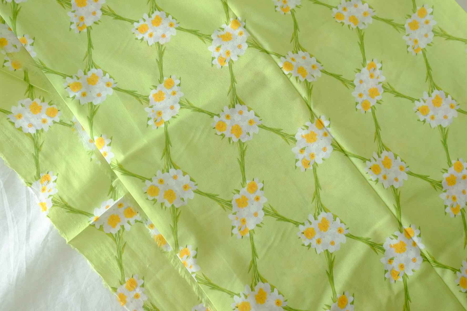 Lime Green Floral Cotton Lawn Fabric – 2.4 yd