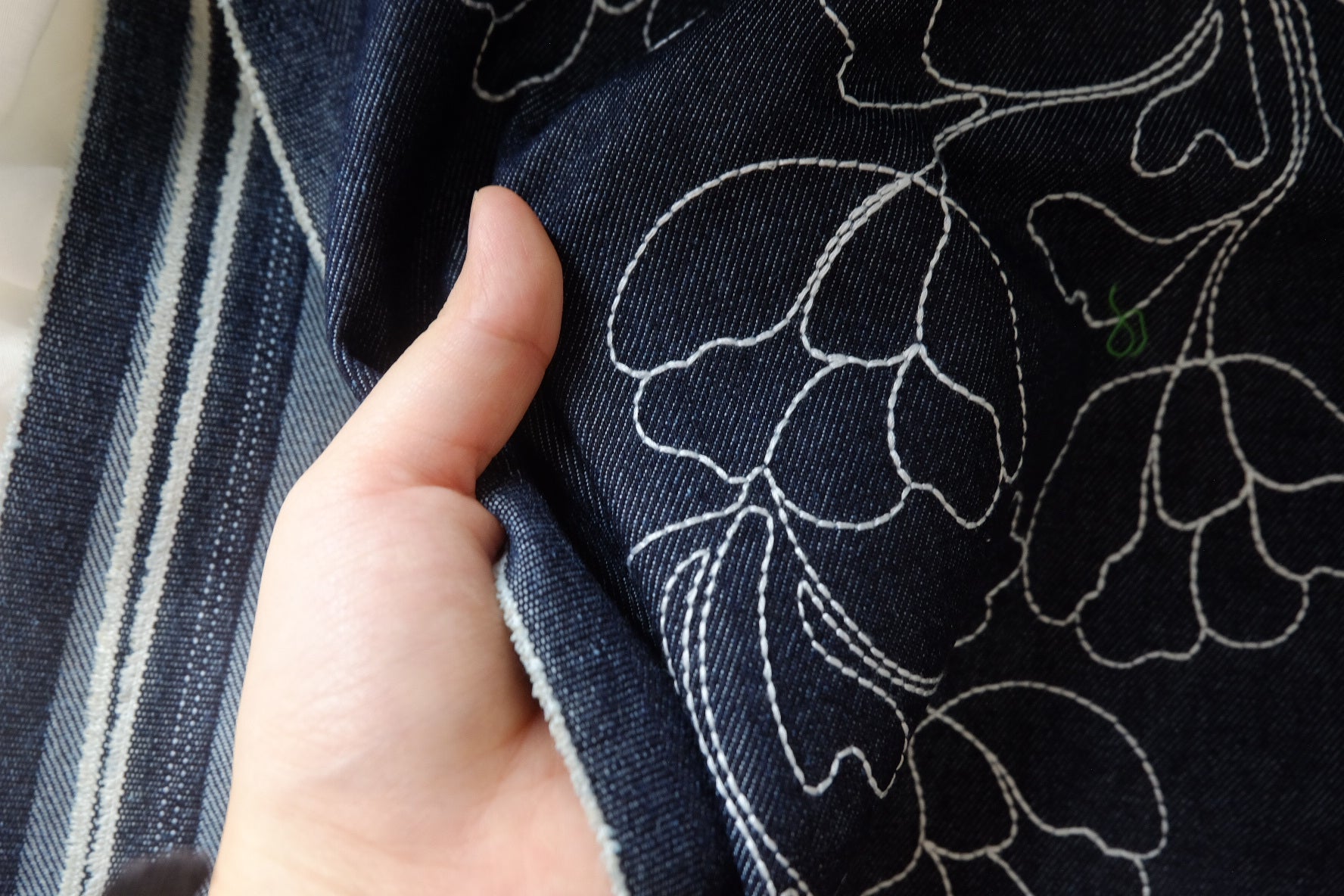 Embroidered Cotton Denim Panel – 1.1 yd