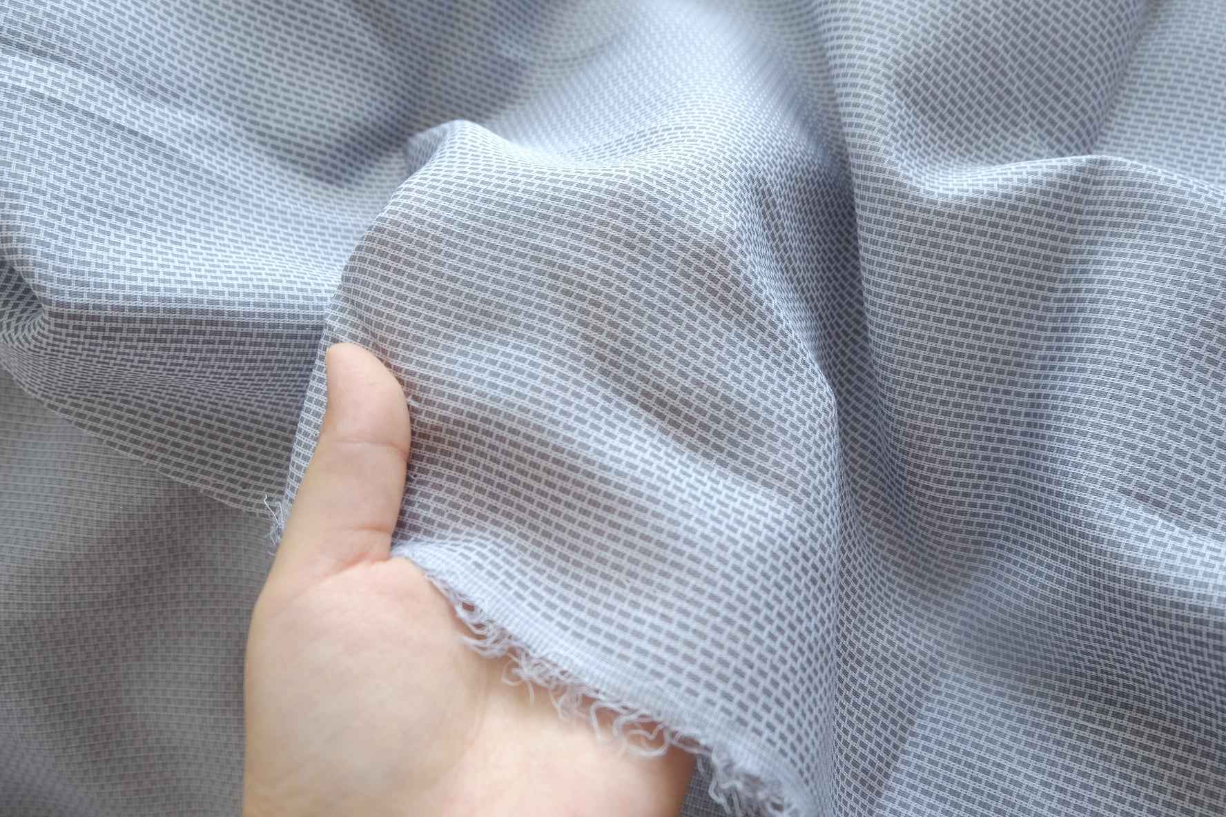 Soft Grey-Blue Ramie-Cotton Check Fabric - 2.19 yd