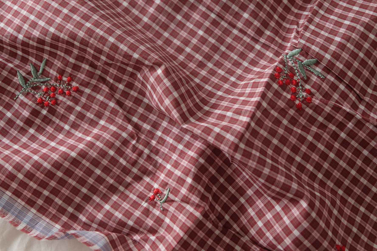 Berry Embroidered Cotton Shirting — 2.19 yd