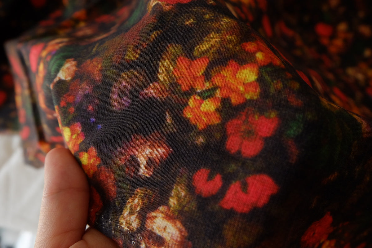 Dark Painterly Floral Tencel Linen – 1.9 yd