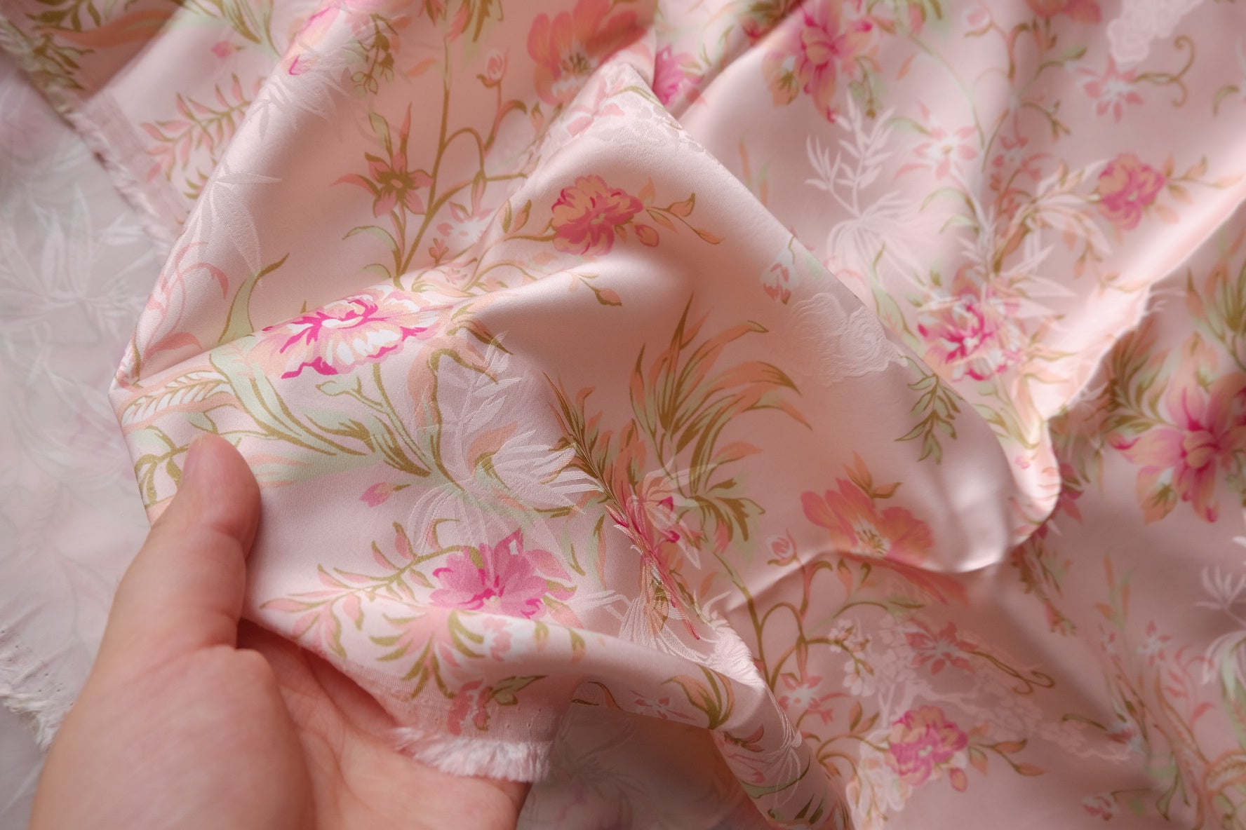 Blush Floral Viscose Jacquard Satin – 2.2 yd