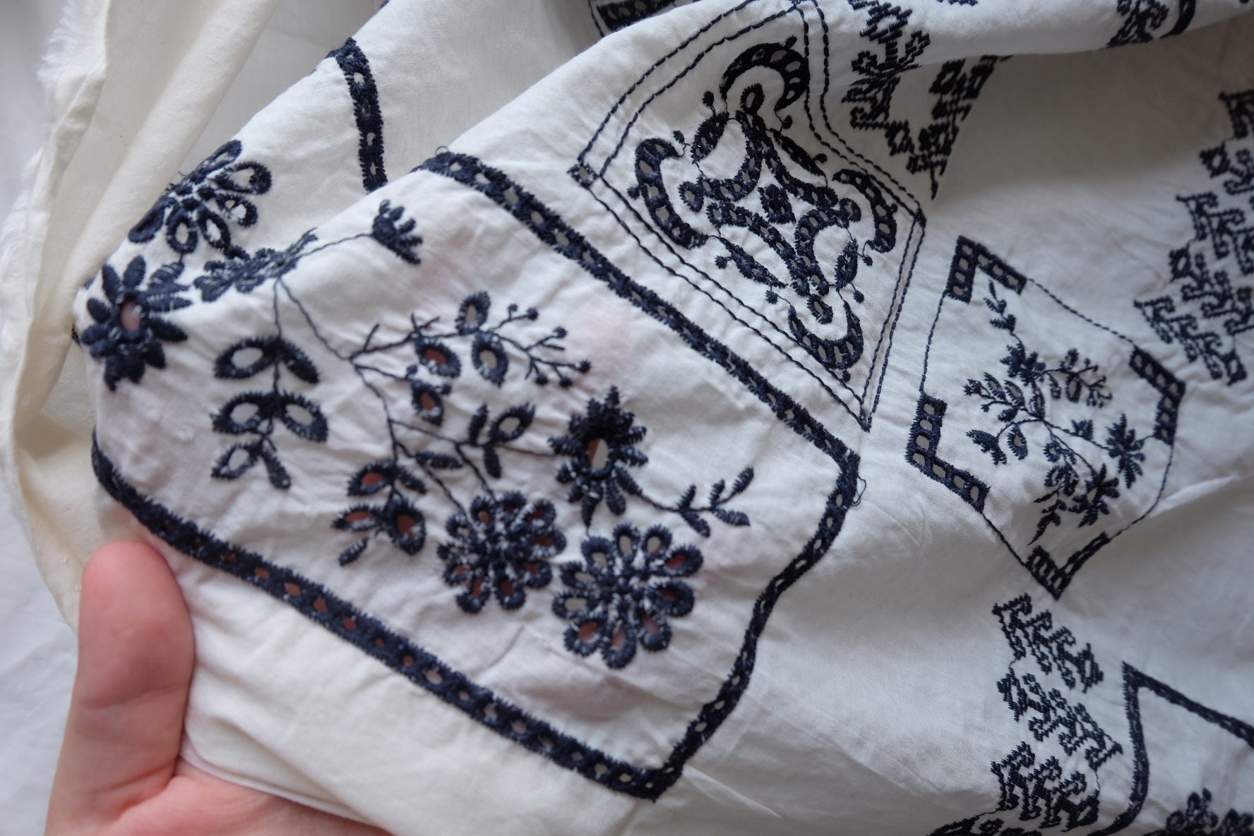 Navy Patchwork Embroidered Cotton Voile – 2.2 yd