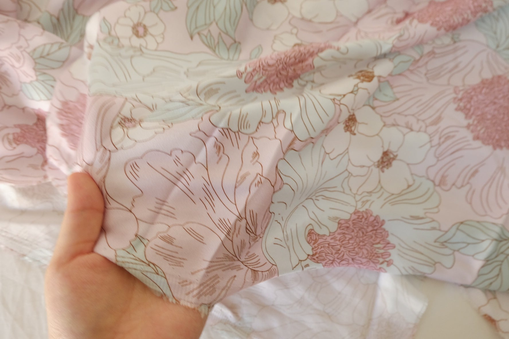 Soft Blush Line Floral Rayon Challis Fabric – 3.3 yd