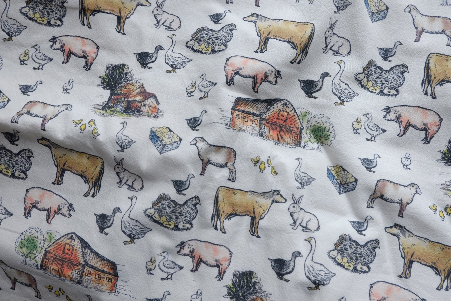 Farmyard Sketch Washed Cotton Linen – 2.2 yd