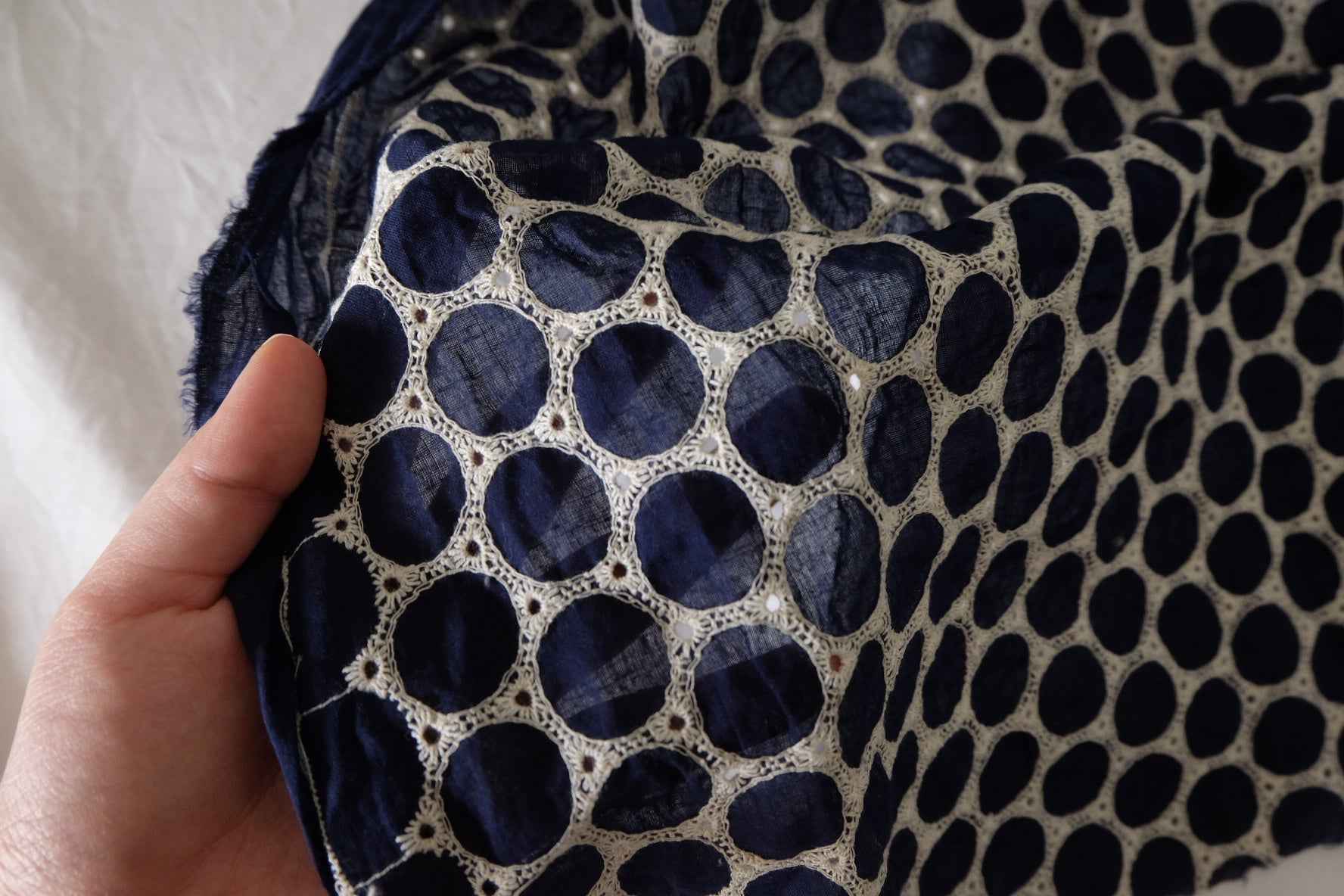 Navy Circular Embroidered Cotton Fabric – 2.2 yd