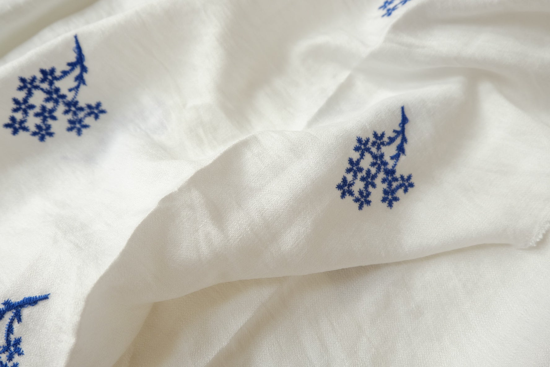 Blue Floral Embroidered Tencel Nylon Blend, 2.2 Yards