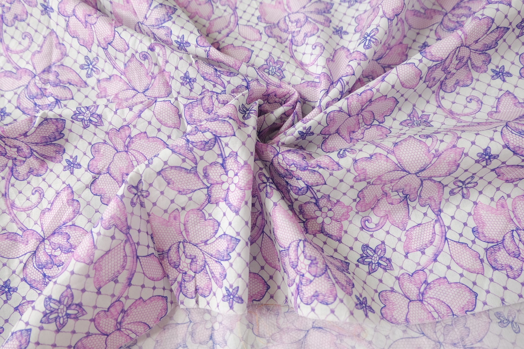 Violet Lace Floral Cotton Lawn Fabric - 1.64 yd