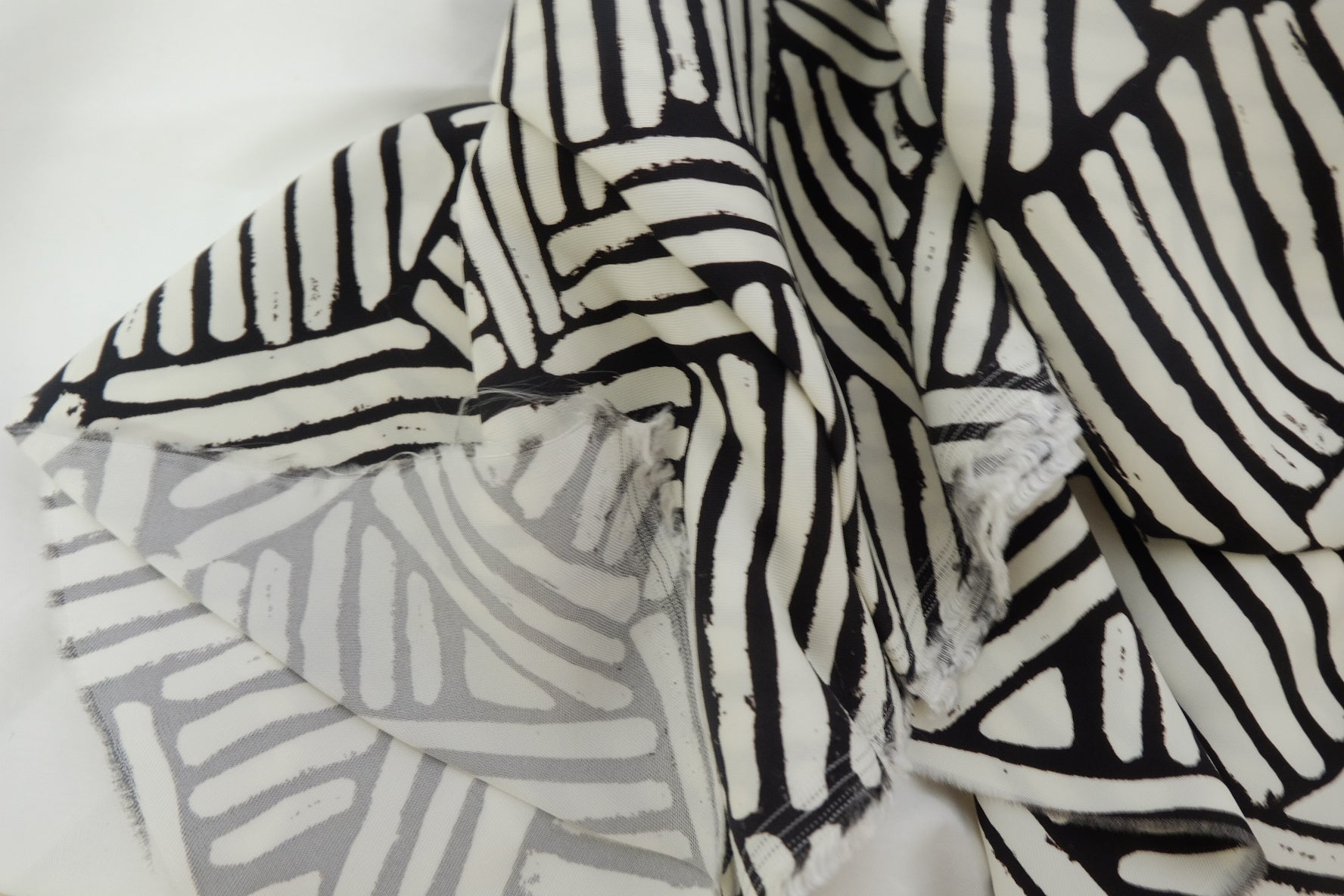 Black & Ivory Abstract Stripe Cupro Twill – 2.2 yd