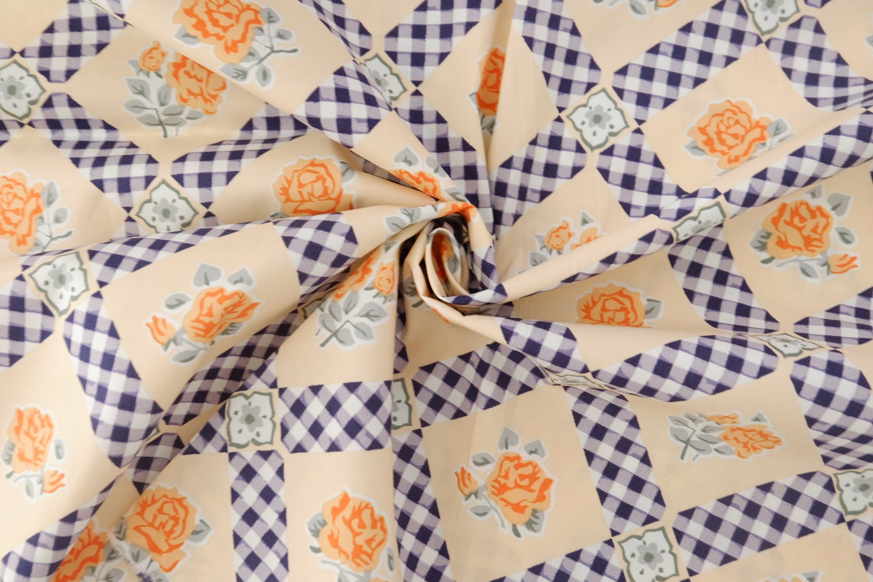 Orange Rose Check Cotton Poplin – 2.2 yd