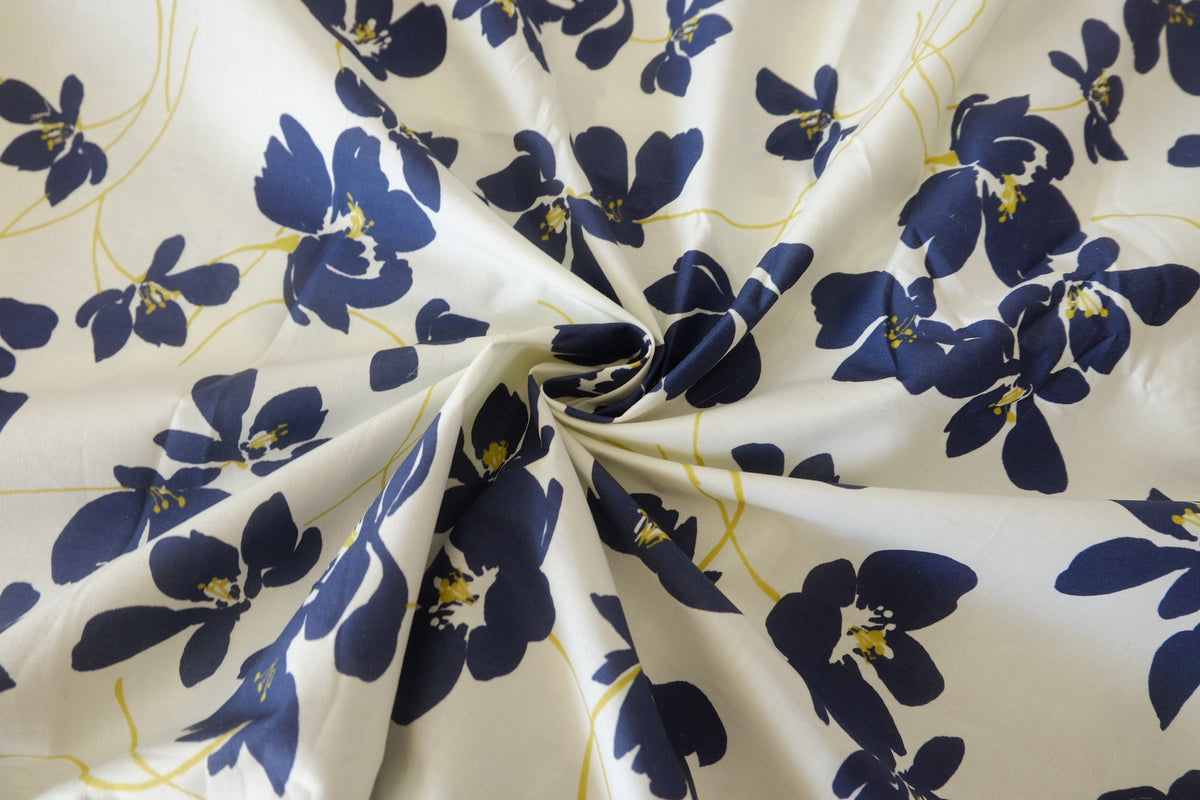 Midnight Blue Blossoms – Floral Cotton Poplin – 3.3 yd
