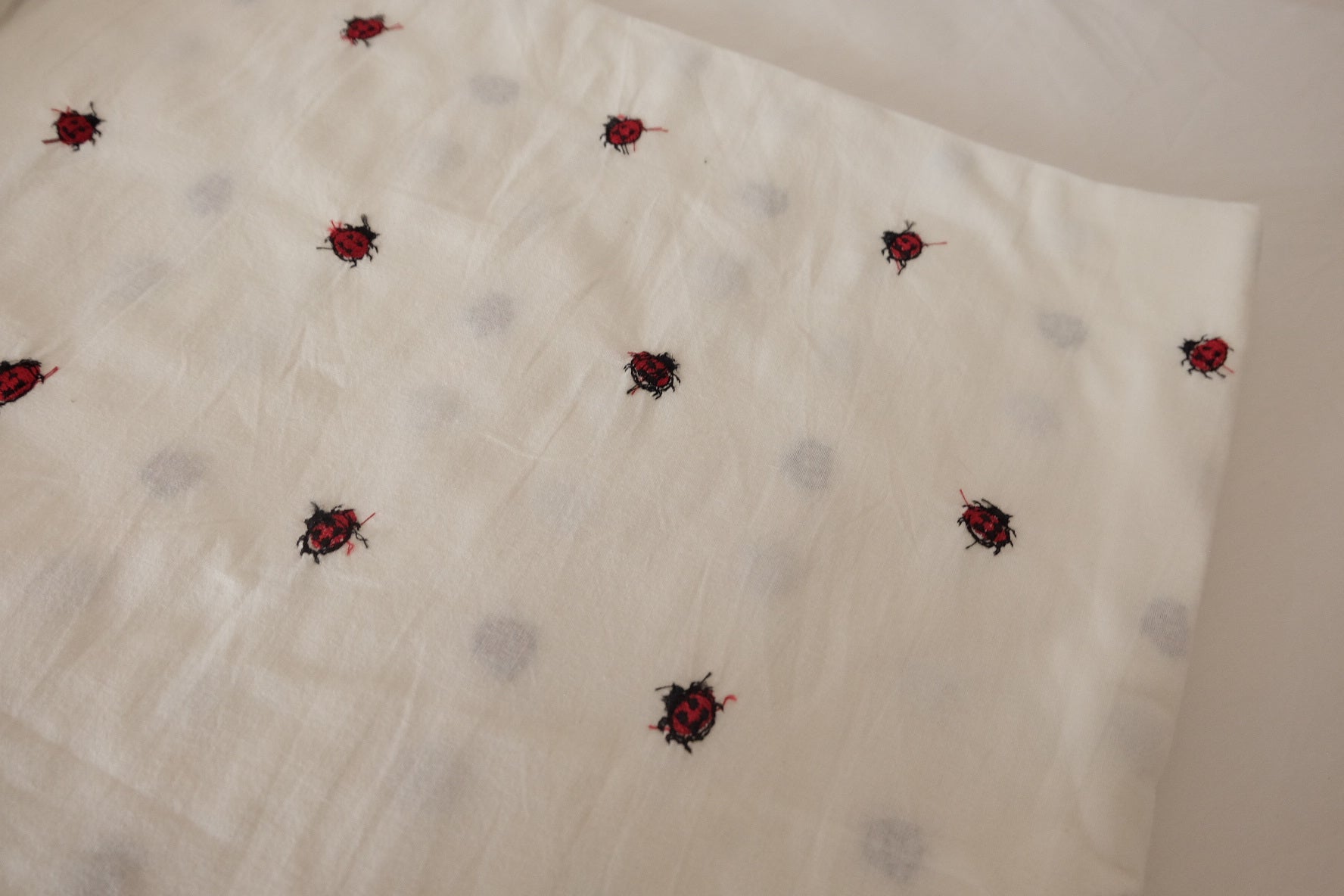 Ladybug Embroidered Washed Cotton Linen Fabric – 2.2 yd
