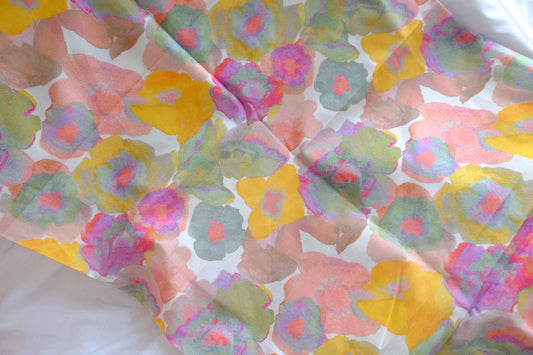 Painterly Summer Floral Cotton Lawn Fabric - 3.94 yd