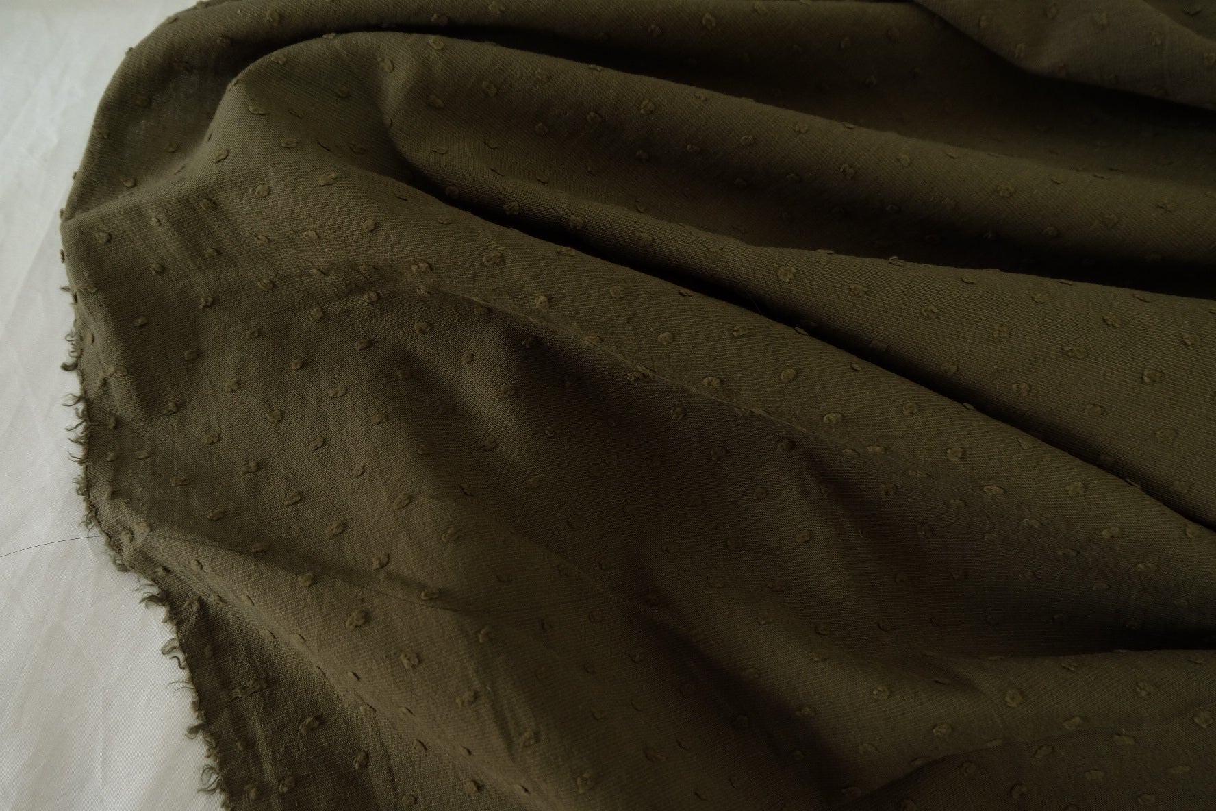 Olive Clip Dot Linen Cotton Blend Fabric – 2.2 yd