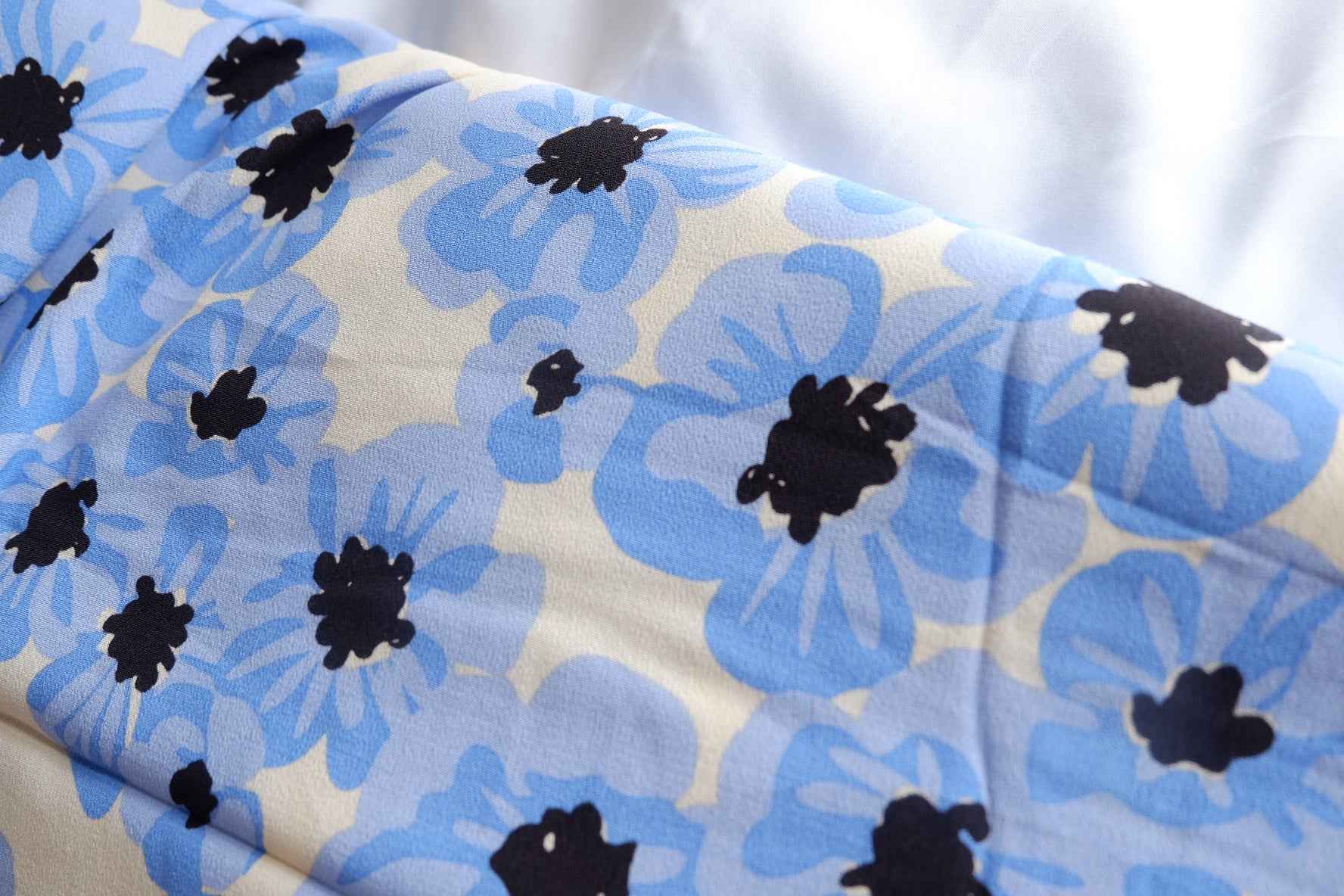 Blue Floral Sanded Rayon Fabric - by the yard