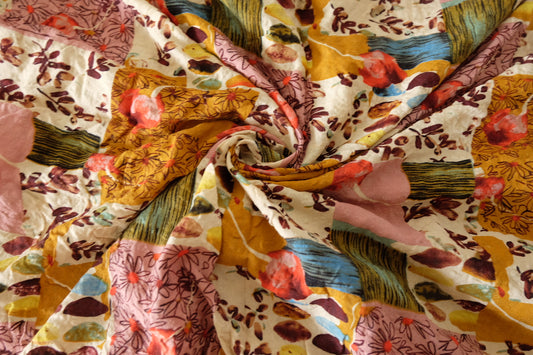 Washed Patchwork Floral Linen Cotton Fabric - 2.6 yd