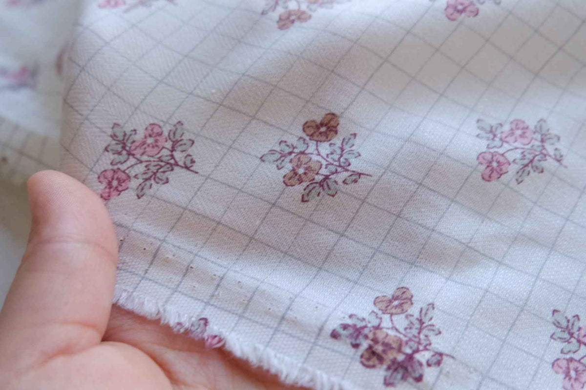 Vintage Rose Check Herringbone Cotton Fabric – 2.2 yd