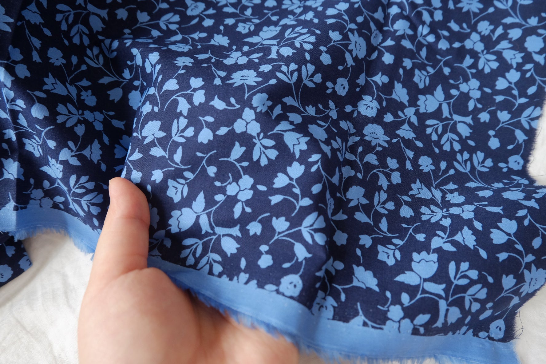 Blue Vine Floral Silky Cotton Lawn Fabric - 2.19 yd