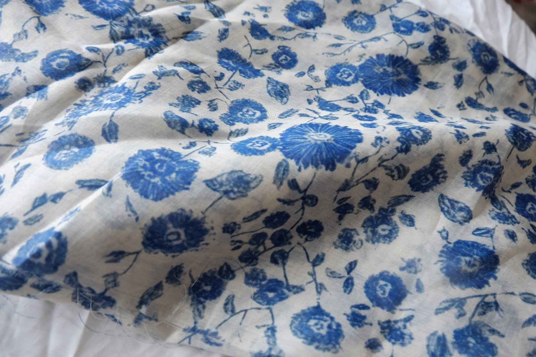 Blue Vintage Floral Tencel Linen Blend Fabric - 2.73 yd