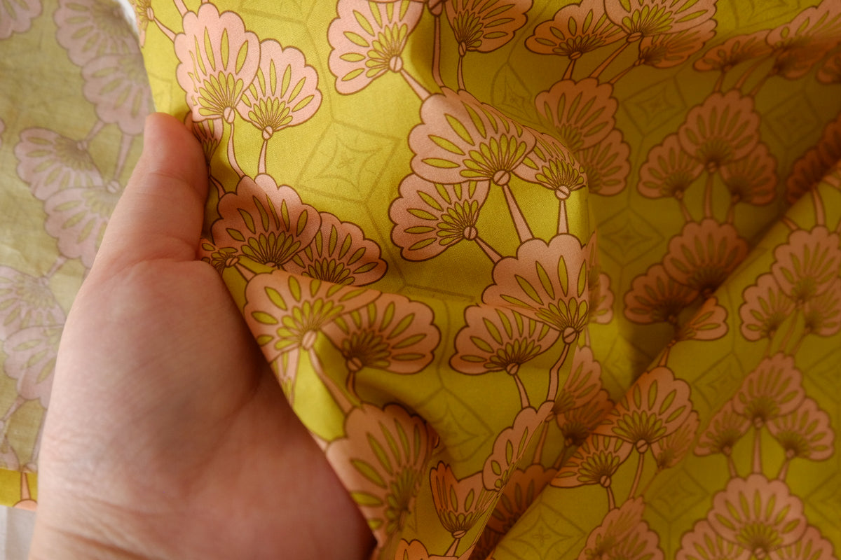Chartreuse Retro Floral Cotton Lawn — 3.06 yd