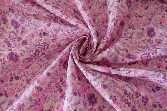 Lavender Floral Eyelet Embroidered Cotton Fabric – Soft Romantic Print – 2.2 yd
