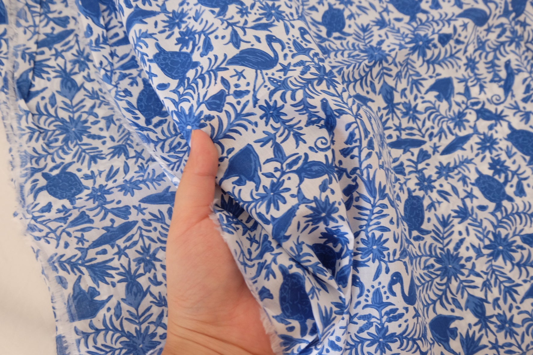 Blue Botanical Sketch Cotton Fabric – 2.2 yd