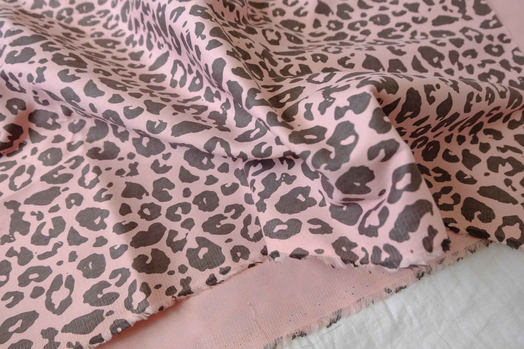Pink Leopard Print Cotton Twill Fabric — 2.19 yd