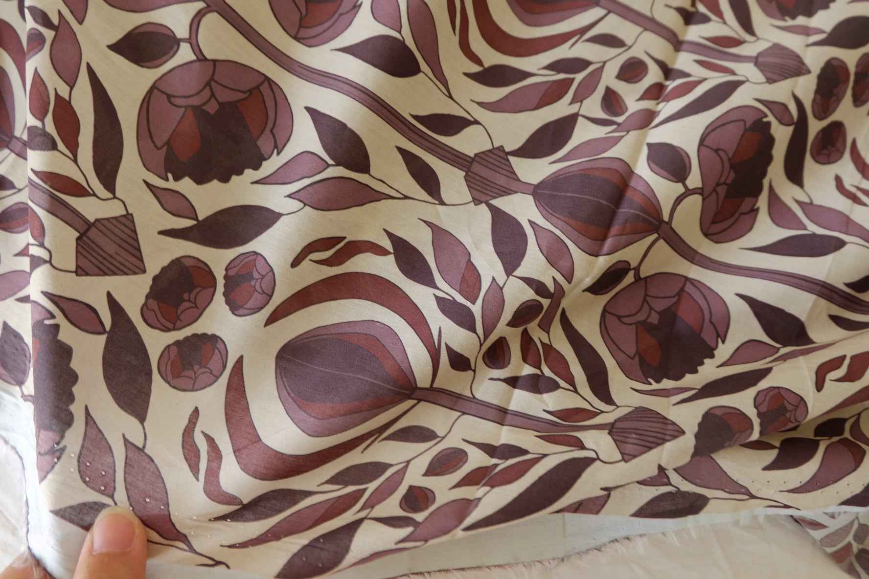 Burgundy Art Nouveau Cotton Lawn — 3.61 yd