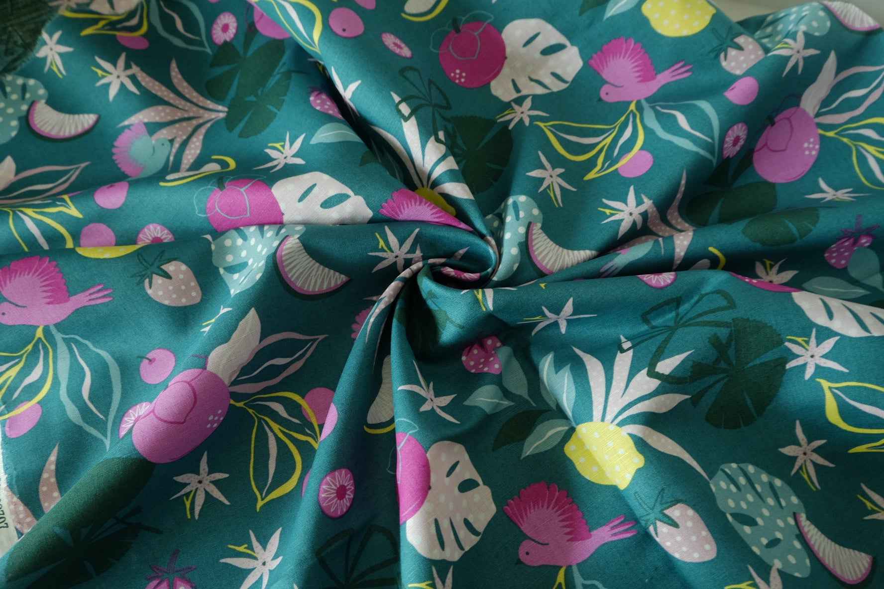 Colorful Tropical Botanical Linen Cotton Fabric – 2.2 yd