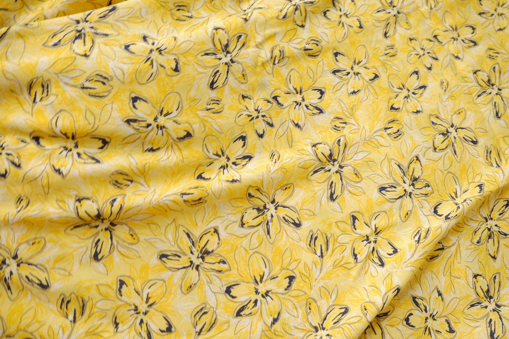 Yellow Floral Rayon-Linen Gauze Dress Fabric - 3.28 yd