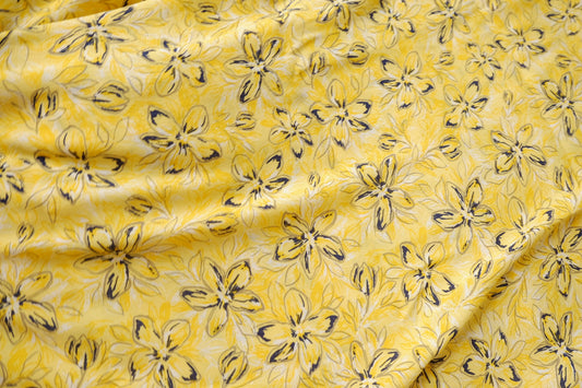 Yellow Floral Rayon-Linen Gauze Dress Fabric - 3.28 yd