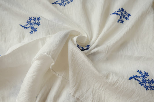 Blue Floral Embroidered Tencel Nylon Blend, 2.2 Yards