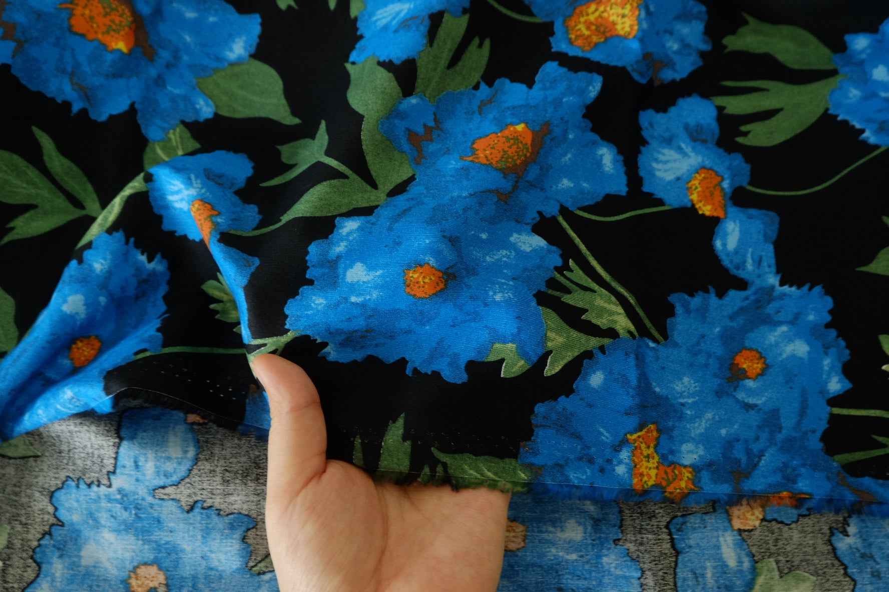 Blue Poppy Floral Cotton Fabric – 3.3 yd