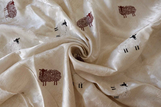 Little Sheep Embroidered Jacquard Cotton Linen Blend – 1.6 yd