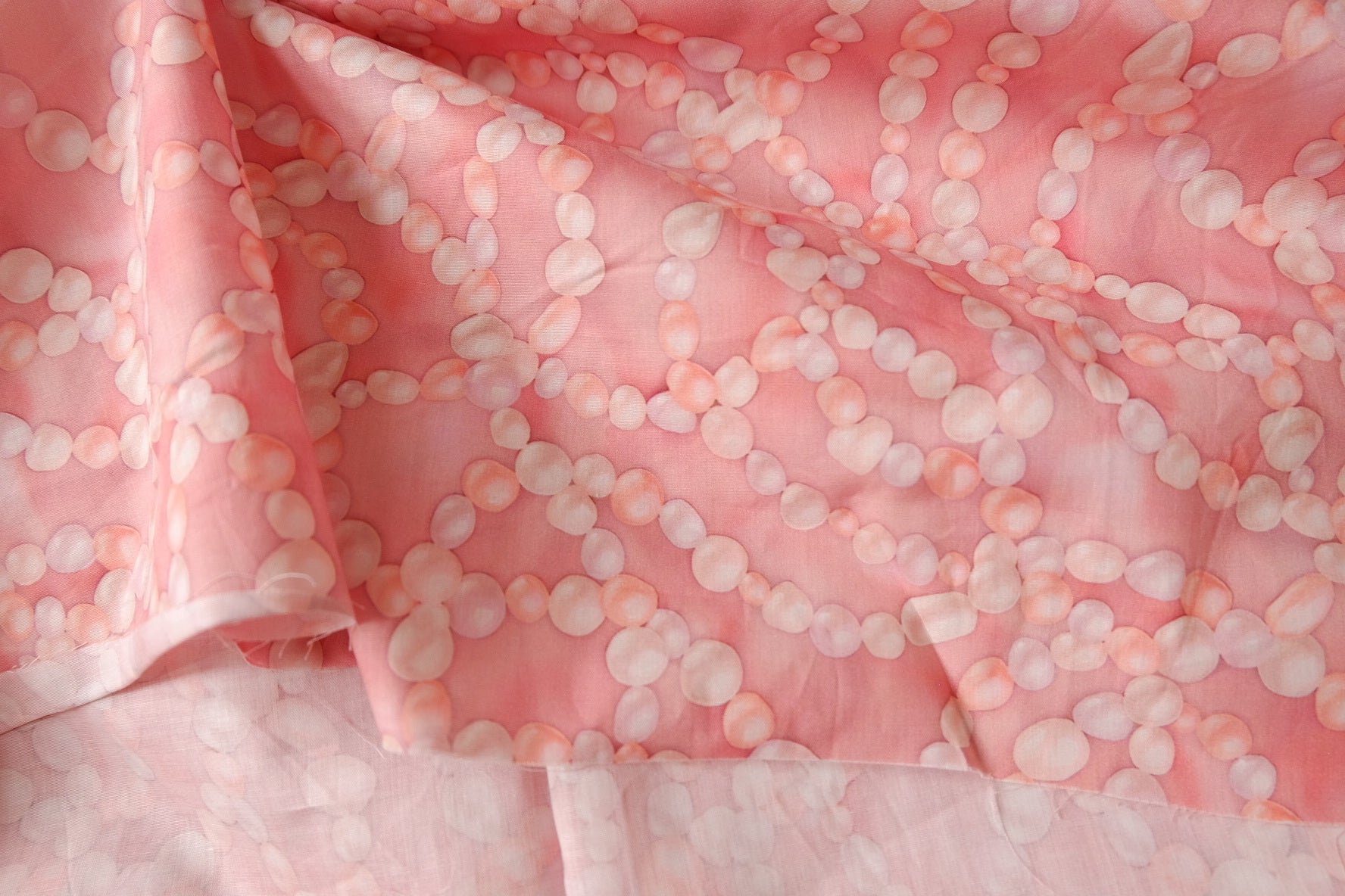 Pink Pearl Print Cotton Lawn Fabric, 1.2 Yards