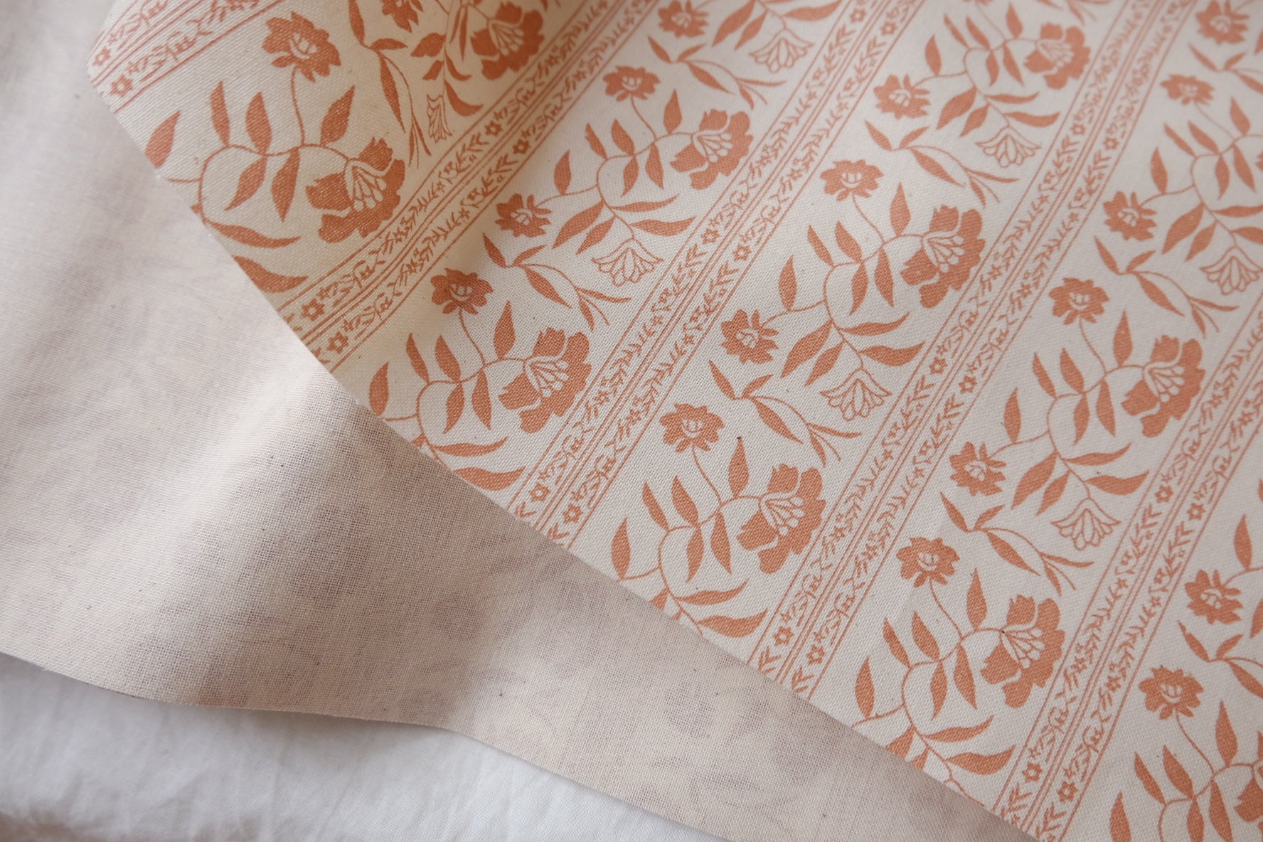 Peach Floral Stripe Linen Cotton, 1.64 Yards