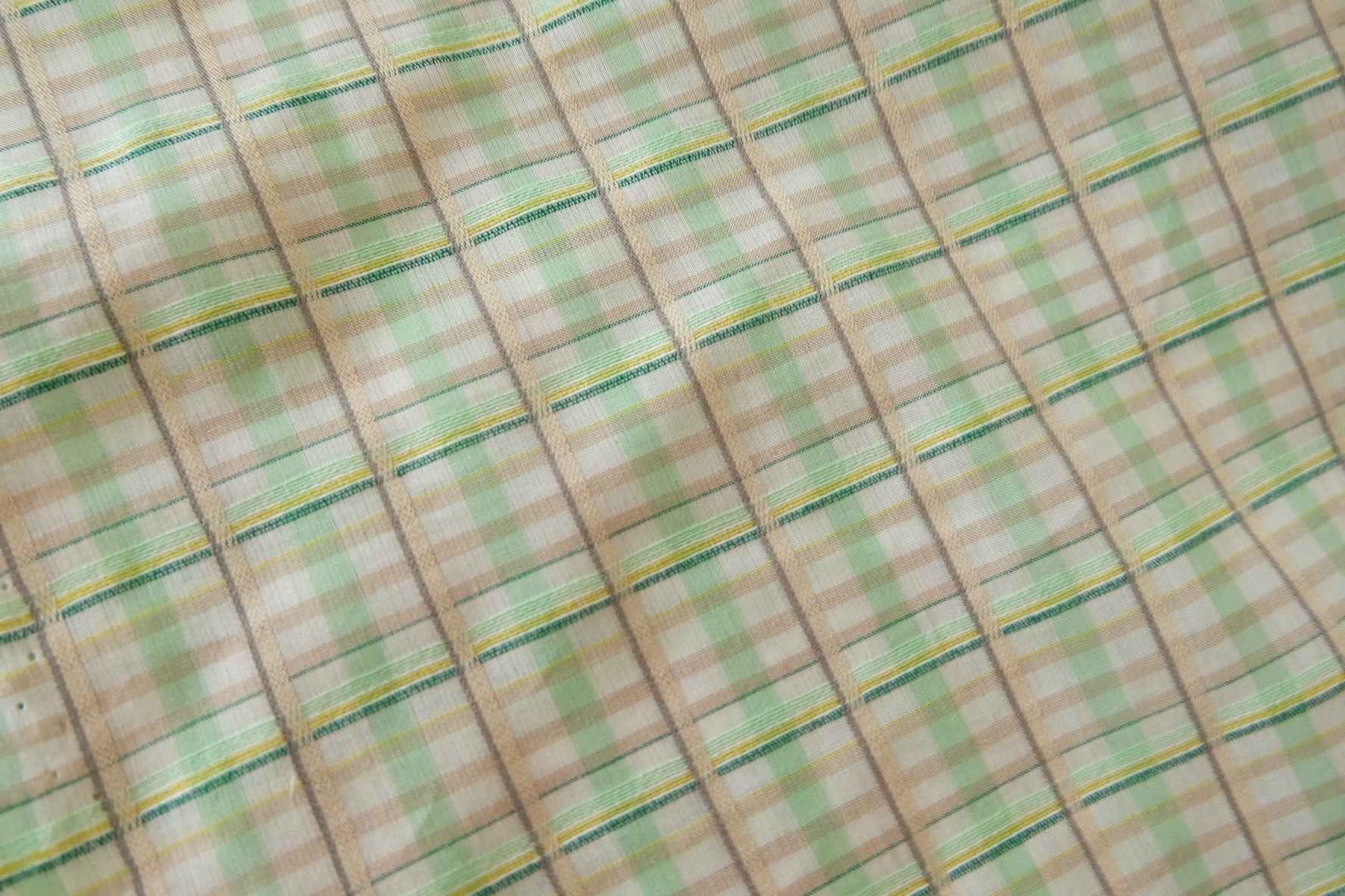Yarn-Dyed Silk Cotton Check Fabric – Soft Green Plaid 2 yards