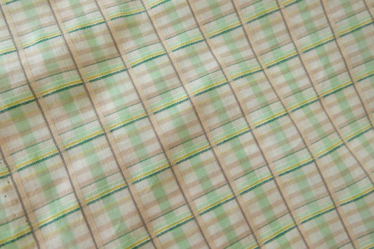 Yarn-Dyed Silk Cotton Check Fabric – Soft Green Plaid 2 yards